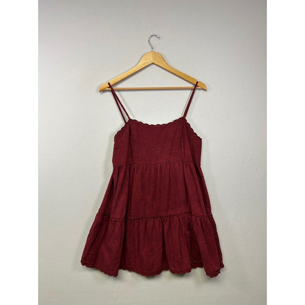 Boho Cottagecore Aeropostale Womens Medium Burgundy Tiered Babydoll Cotton Dress